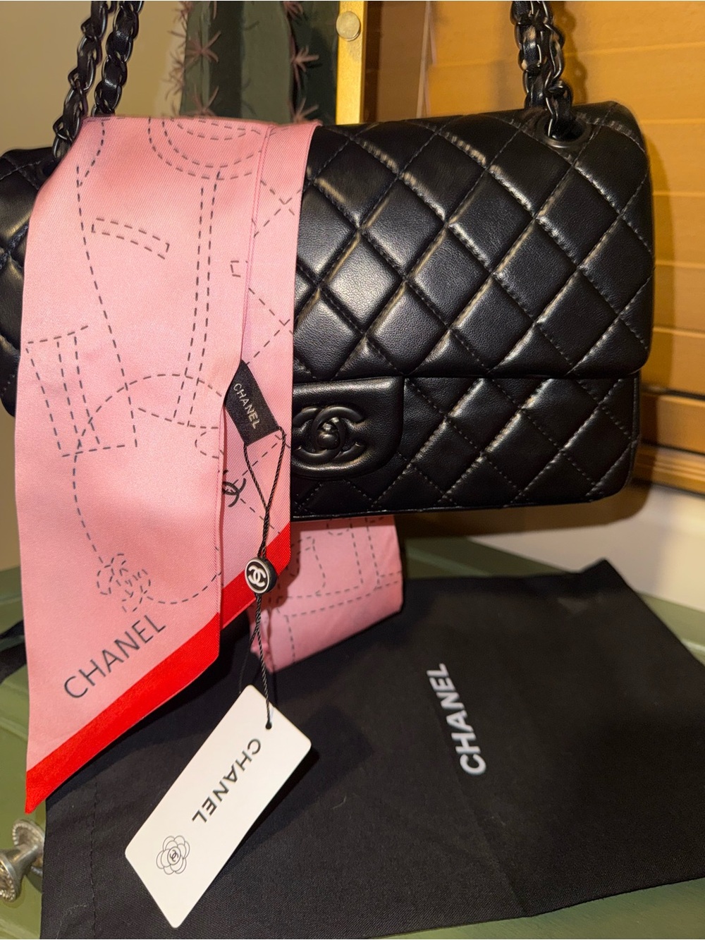 CC Lambskin Quilted Medium Double Flap So Black